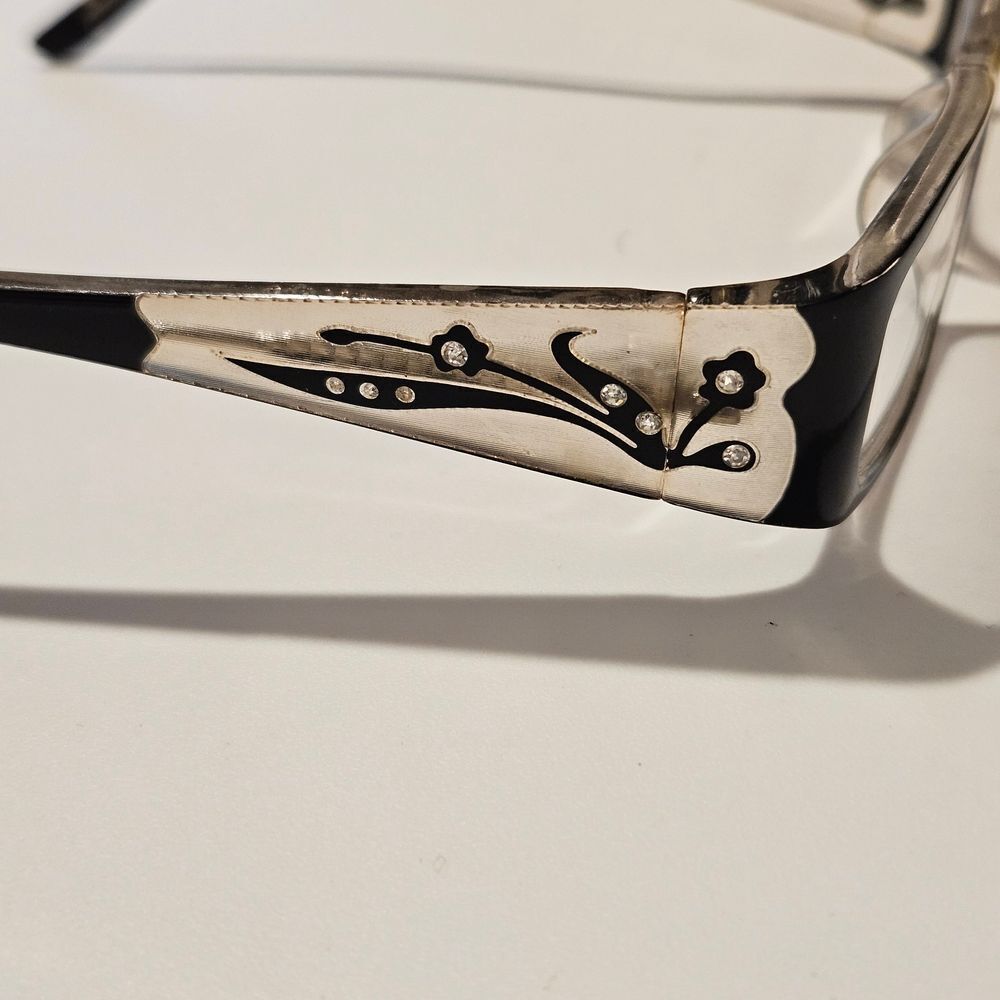 Vintage Black And Rhinestone Rectangular Glasses - image 5